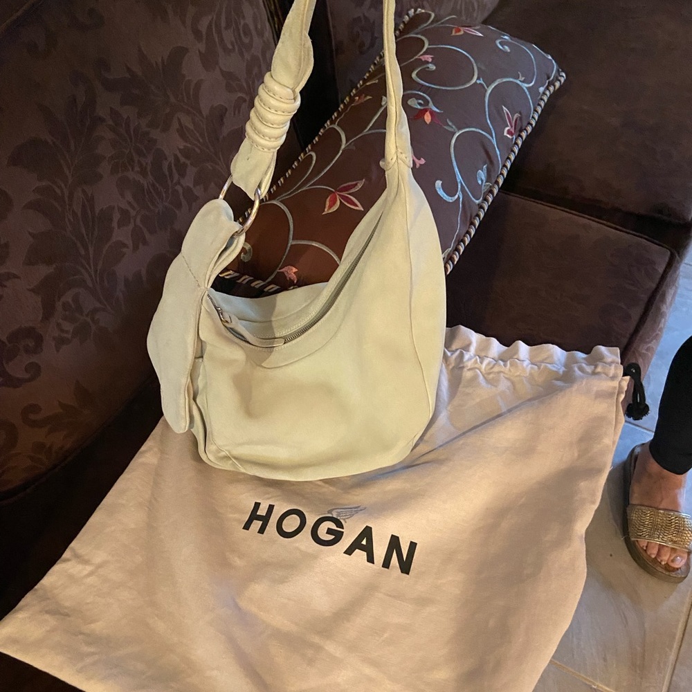 HOGAN ITALIAN SUEDE HOBO BAG; MINT GREEN